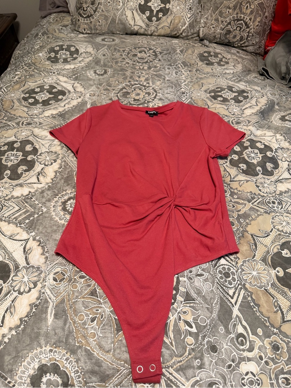Express Red Twist-Front Short Sleeve Bodysuit